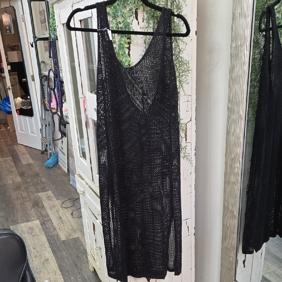 Cupshe Other - NWT Cupshe Small Black Knit Swim Sleeveless Tank Cover-Up Mesh Midi W Side Slits